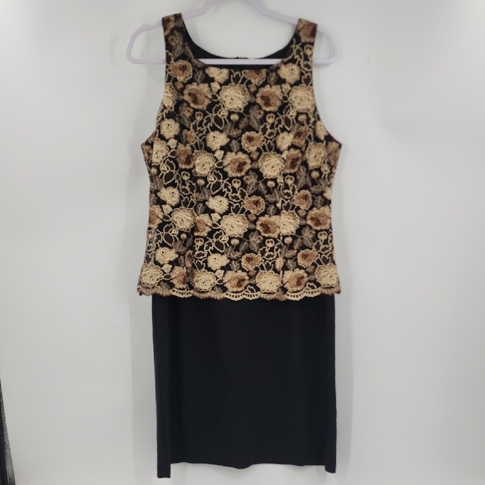 Rabbit Rabbit Rabbit Women's 14 Black Gold Embroidered Floral Sleeveless Dress